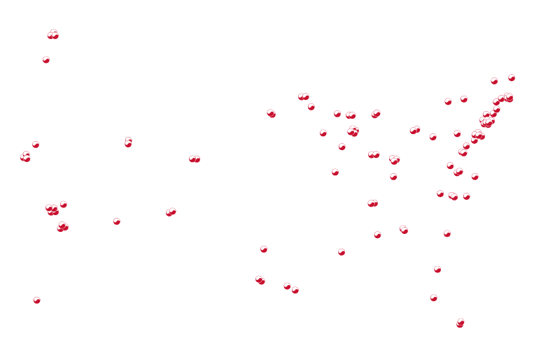 A map with all the NKR center locations in the USA.
